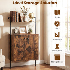 4-Tier Bookshelf with Double-Door Cabinet and Heavy-Duty Metal Frame-Rustic Brown