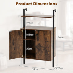 4-Tier Bookshelf with Double-Door Cabinet and Heavy-Duty Metal Frame-Rustic Brown