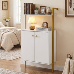 4-Tier Bookshelf with Double-Door Cabinet and Heavy-Duty Metal Frame-White
