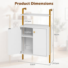 4-Tier Bookshelf with Double-Door Cabinet and Heavy-Duty Metal Frame-White