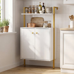 4-Tier Bookshelf with Double-Door Cabinet and Heavy-Duty Metal Frame-White