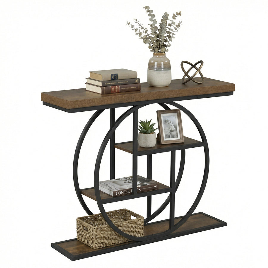 4-Tier Console Table 105CM Entryway Table with Storage Shelves-Rustic Brown