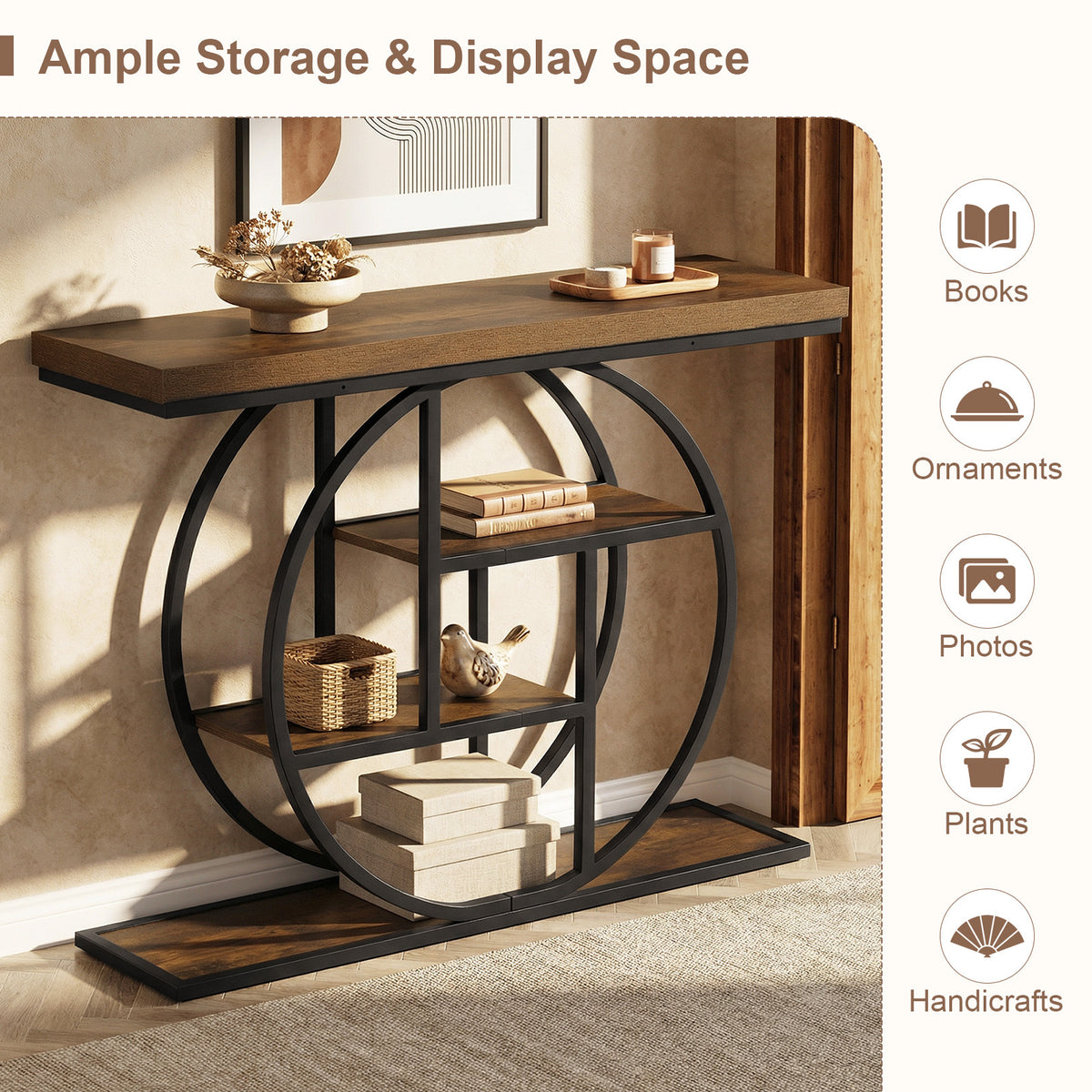 4-Tier Console Table 105CM Entryway Table with Storage Shelves-Rustic Brown