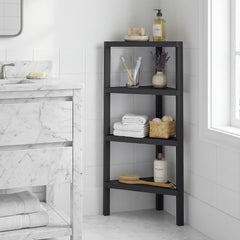 4-Tier Corner Shelf Stand with Open Slatted Shelves-Black