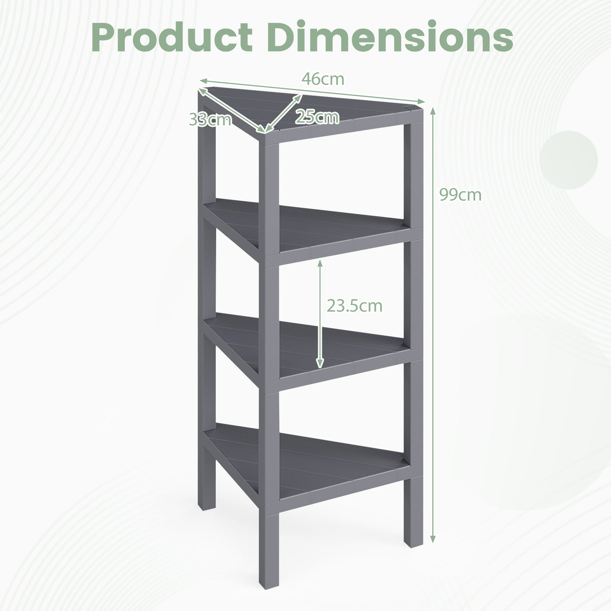 4-Tier Corner Shelf Stand with Open Slatted Shelves-Grey
