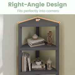 4-Tier Corner Shelf Stand with Open Slatted Shelves-Grey