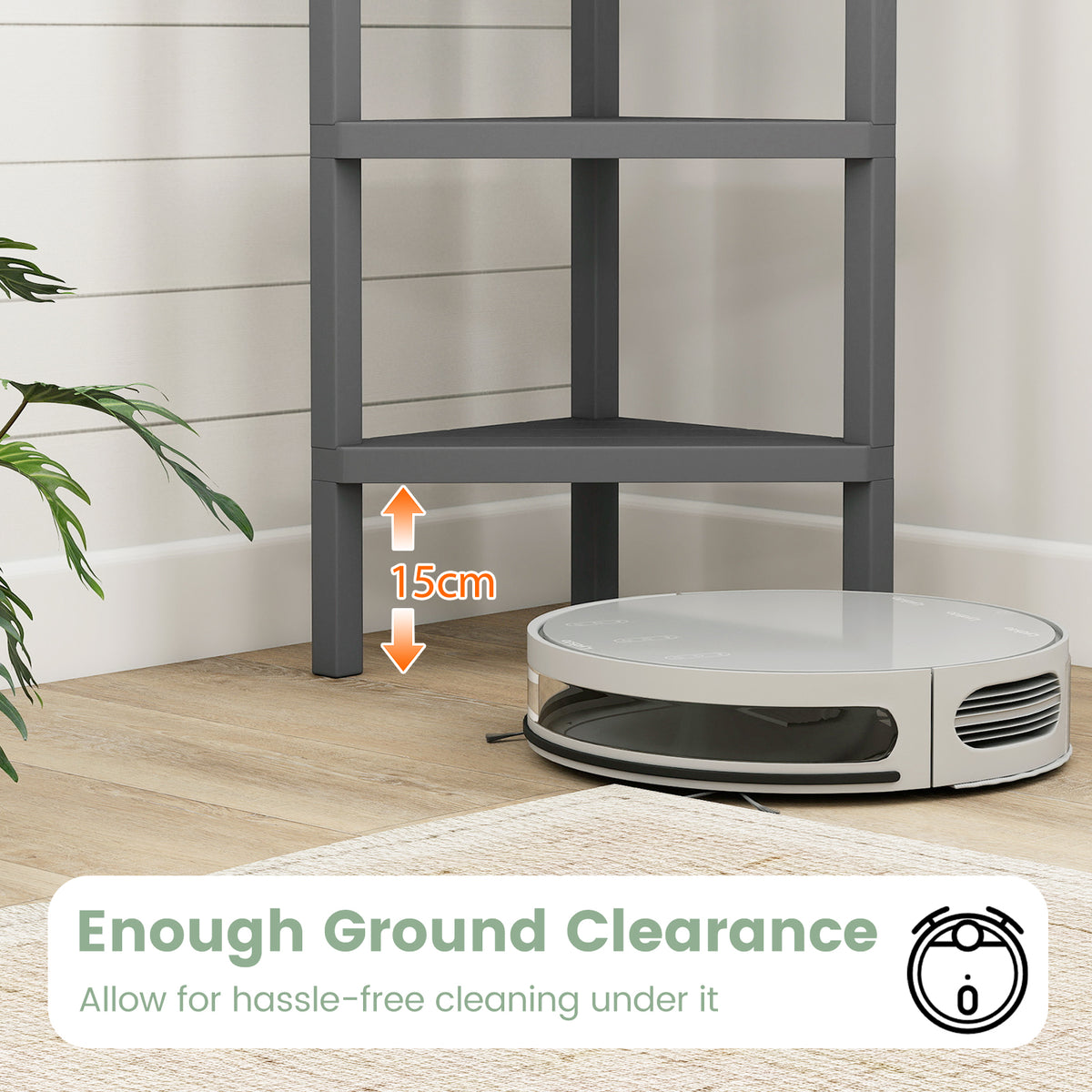 4-Tier Corner Shelf Stand with Open Slatted Shelves-Grey