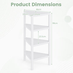 4-Tier Corner Shelf Stand with Open Slatted Shelves-White