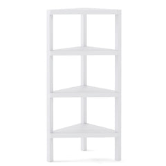 4-Tier Corner Shelf Stand with Open Slatted Shelves-White