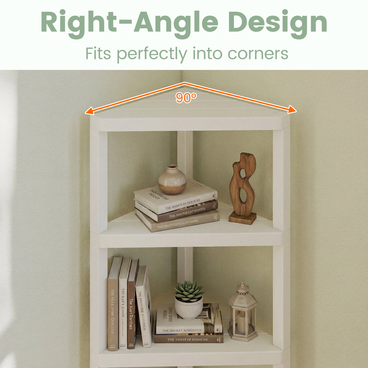 4-Tier Corner Shelf Stand with Open Slatted Shelves-White