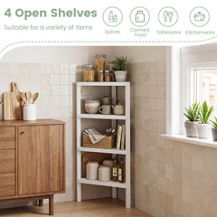 4-Tier Corner Shelf Stand with Open Slatted Shelves-White