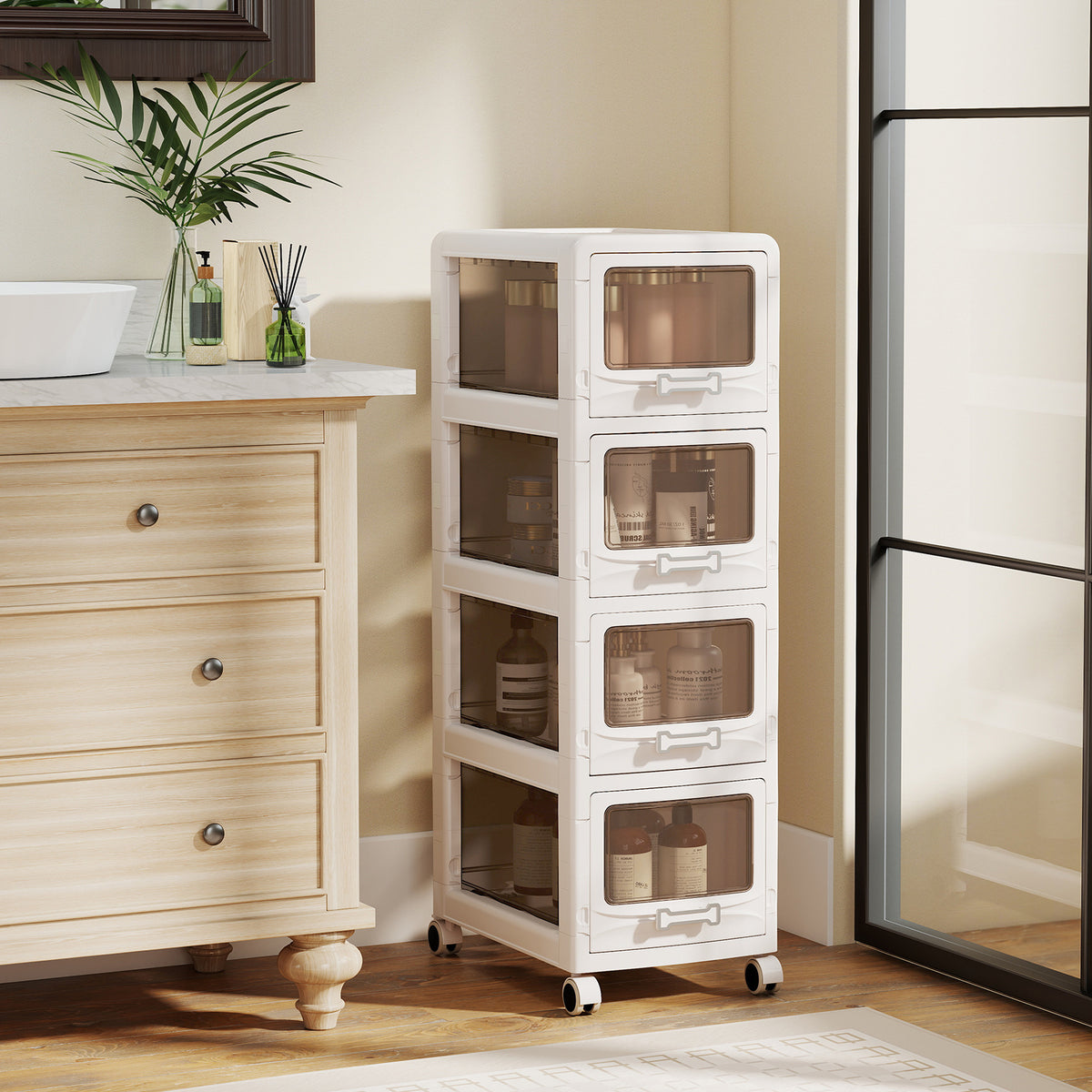4-Tier Plastic Drawer Storage Organizer Rolling Cart with 4 Drawers