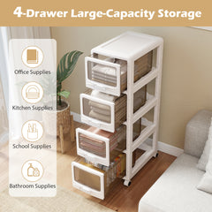 4-Tier Plastic Drawer Storage Organizer Rolling Cart with 4 Drawers