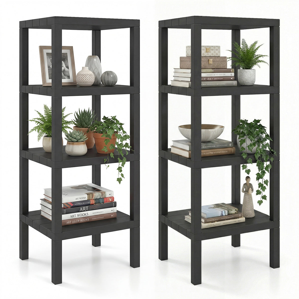 4-Tier Plastic Storage Shelf Freestanding Utility Rack-Black