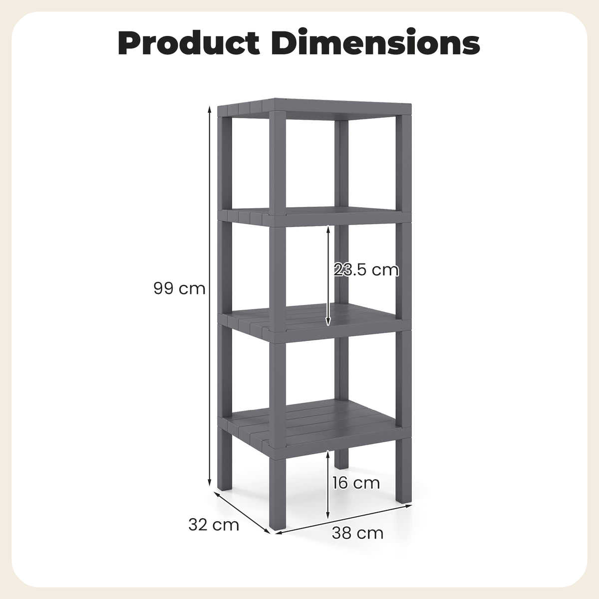4-Tier Plastic Storage Shelf Freestanding Utility Rack-Grey