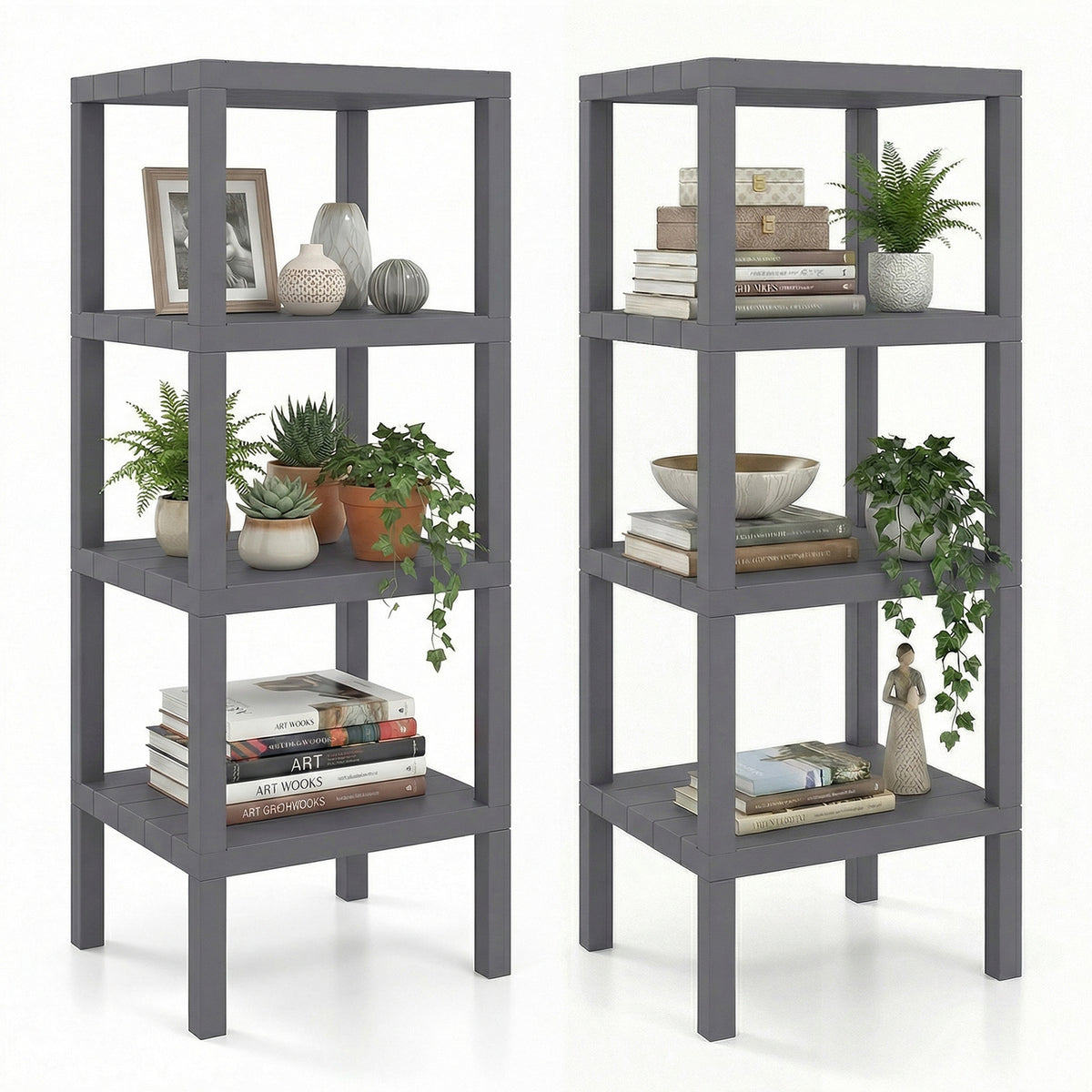 4-Tier Plastic Storage Shelf Freestanding Utility Rack-Grey