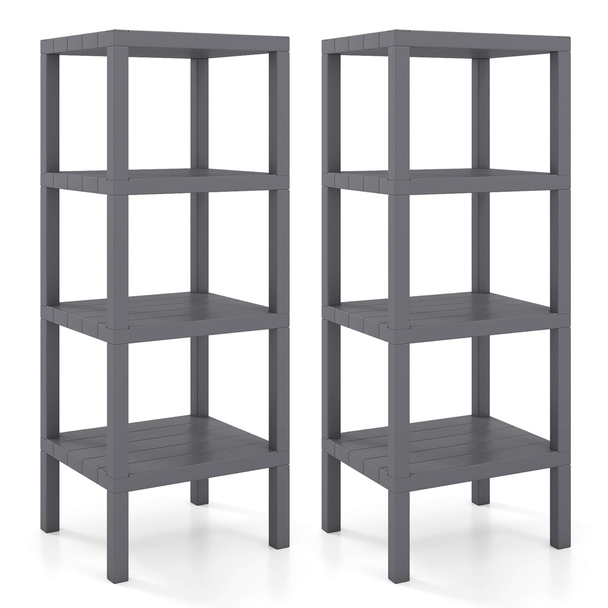 4-Tier Plastic Storage Shelf Freestanding Utility Rack-Grey