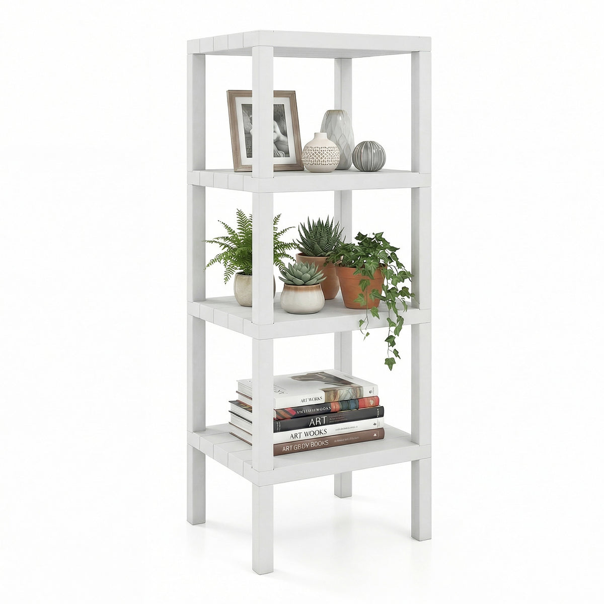 4-Tier Plastic Storage Shelf Freestanding Utility Rack-White