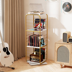 4-Tier Rotating Bookshelf 360° Spinning Bookcase Tower-Golden
