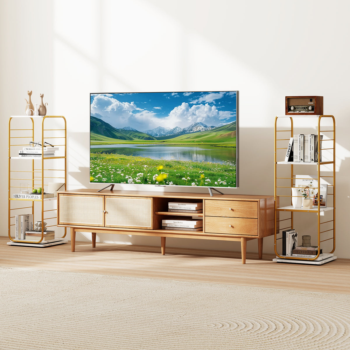 4-Tier Rotating Bookshelf 360° Spinning Bookcase Tower-Golden