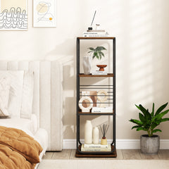 4-Tier Rotating Bookshelf 360° Spinning Bookcase Tower-Rustic Brown