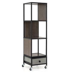 4-Tier Rotating Bookshelf on Wheels for Living Room Office-Grey