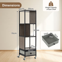 4-Tier Rotating Bookshelf on Wheels for Living Room Office-Grey