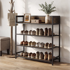 4-Tier Shoe Rack Industrial Shoe Organizer with Heavy Duty Metal Frame-Brown
