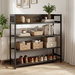 4-Tier Shoe Rack Industrial Shoe Organizer with Heavy Duty Metal Frame-Brown