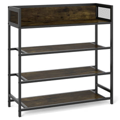 4-Tier Shoe Rack Industrial Shoe Organizer with Heavy Duty Metal Frame-Brown