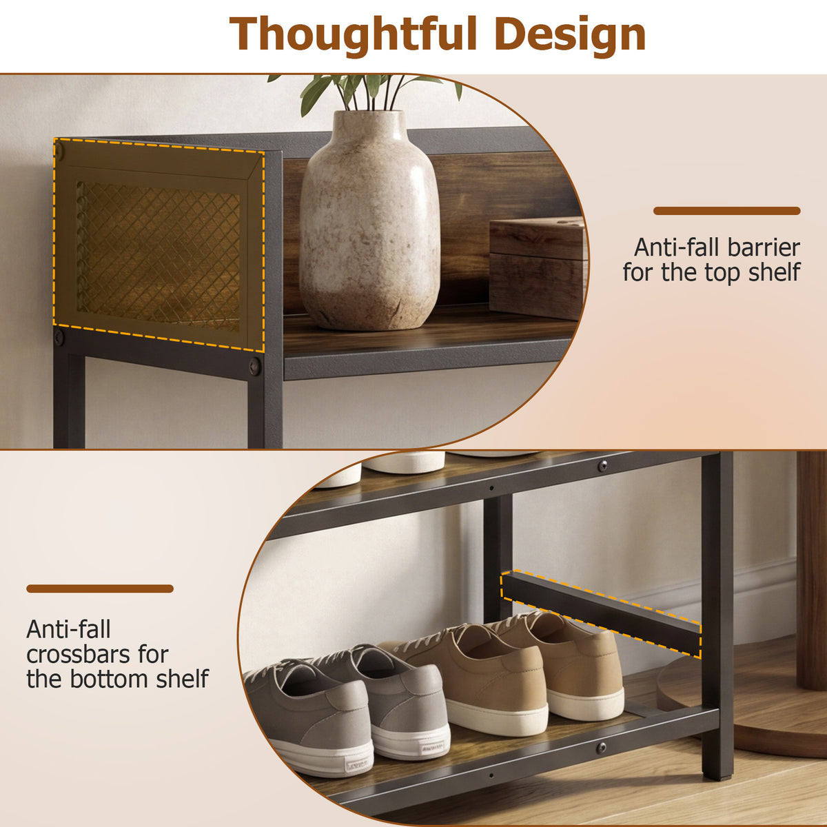 4-Tier Shoe Rack Industrial Shoe Organizer with Heavy Duty Metal Frame-Brown
