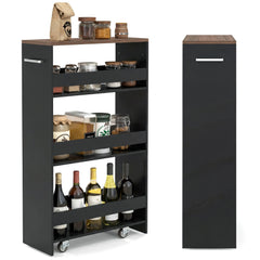 4-Tier Slim Storage Cart with Open Shelves for Kitchen-Black