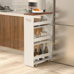 4-Tier Slim Storage Cart with Open Shelves for Kitchen-Rustic Brown