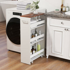 4-Tier Slim Storage Cart with Open Shelves for Kitchen-Rustic Brown