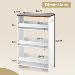 4-Tier Slim Storage Cart with Open Shelves for Kitchen-Rustic Brown
