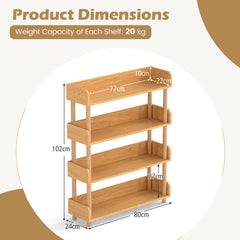 4-Tier Wooden Bookshelf with Sturdy Pine Wood Posts and Elevated Guardrails for Living Room-Natrual
