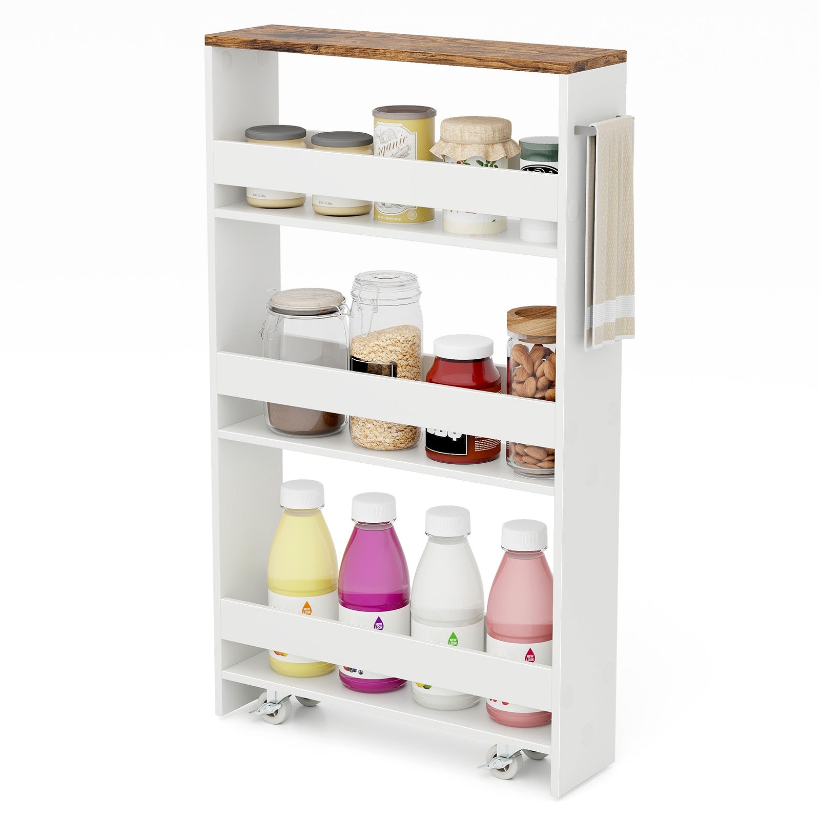 4-Tier Slim Storage Cart with Open Shelves and Wheels-Coffee