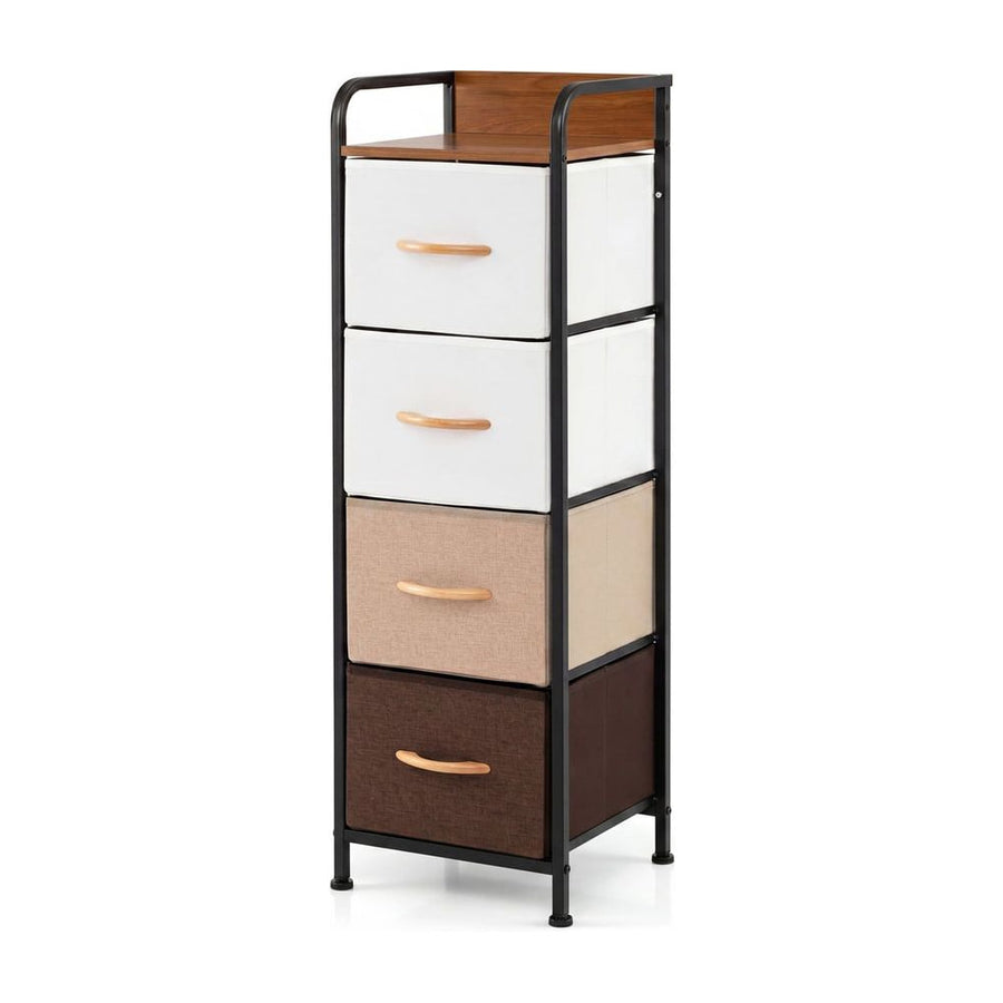 4-Drawer Dresser with Removable Fabric Bins and Top Shelf Narrow for Bedroom-Multicolor