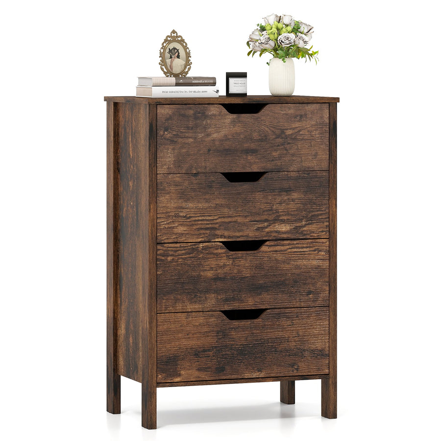 4-Drawer Wooden Tall Utility Storage Dresser in Rustic Brown