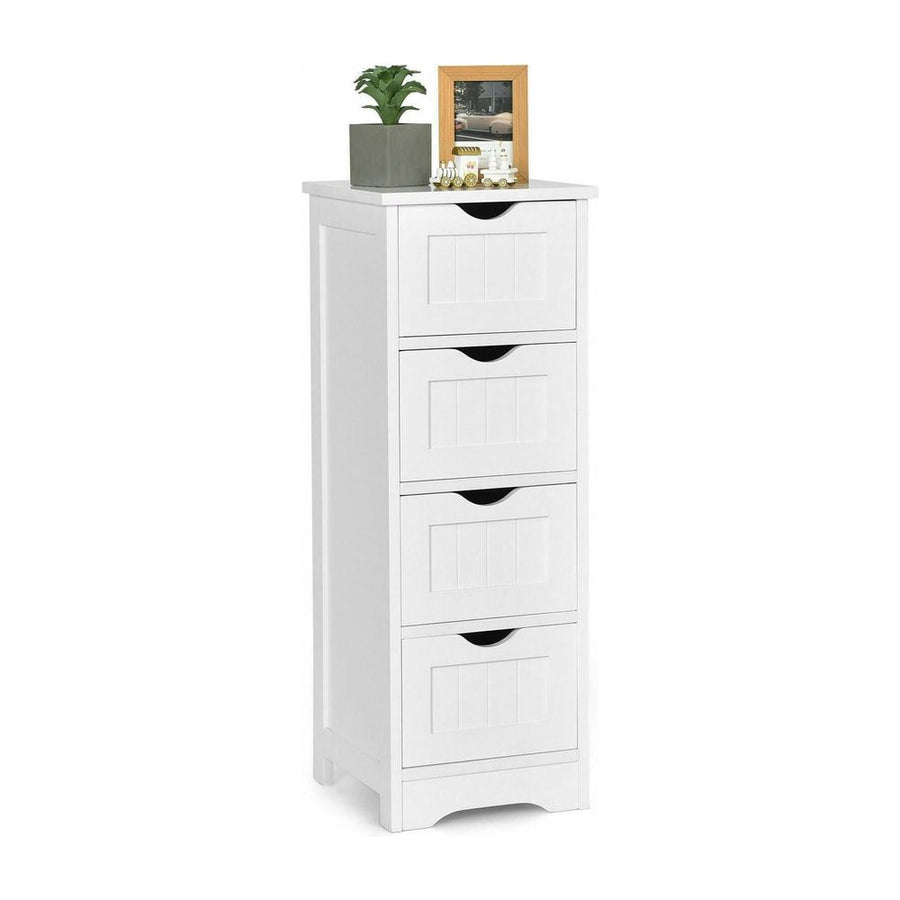 4 Drawers Bathroom Floor Cabinet with Curved Handle-White