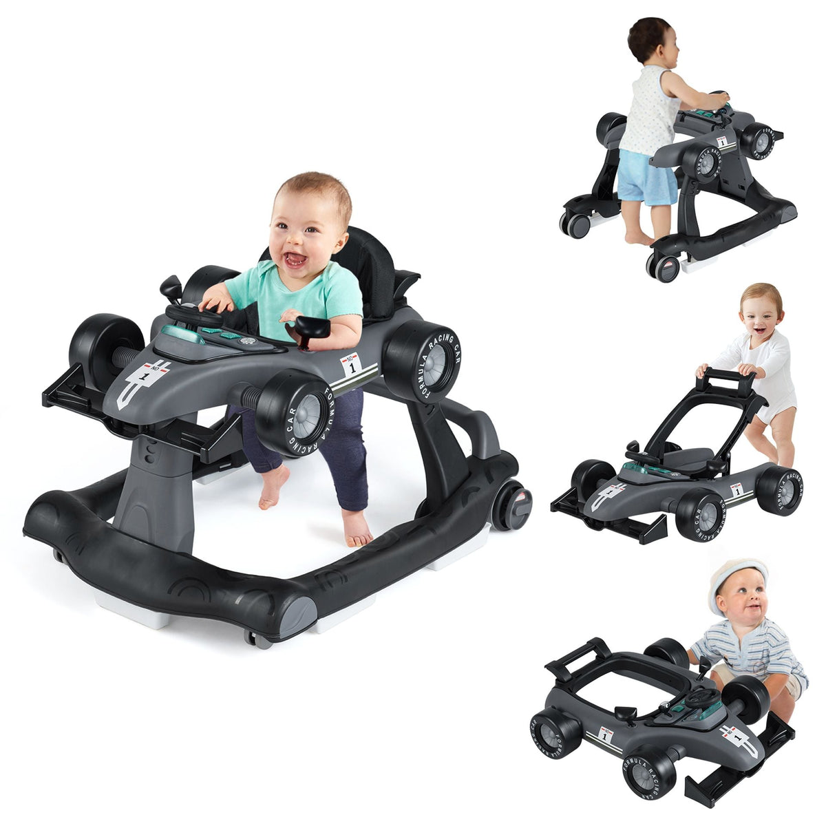 4-in-1 Baby Push Walker with Adjustable Height and Speed-Dark Grey