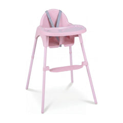 4-in-1 Convertible Baby High Chair in pink, a sturdy plastic feeding chair with a removable tray and safety straps