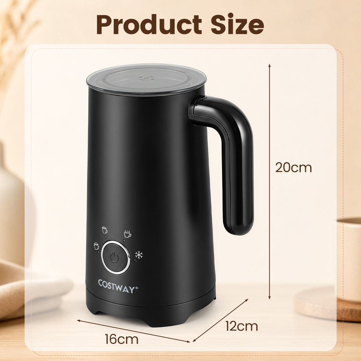 4-in-1 Electric Milk Frother and Steamer with Anti-slip Bottom-Black