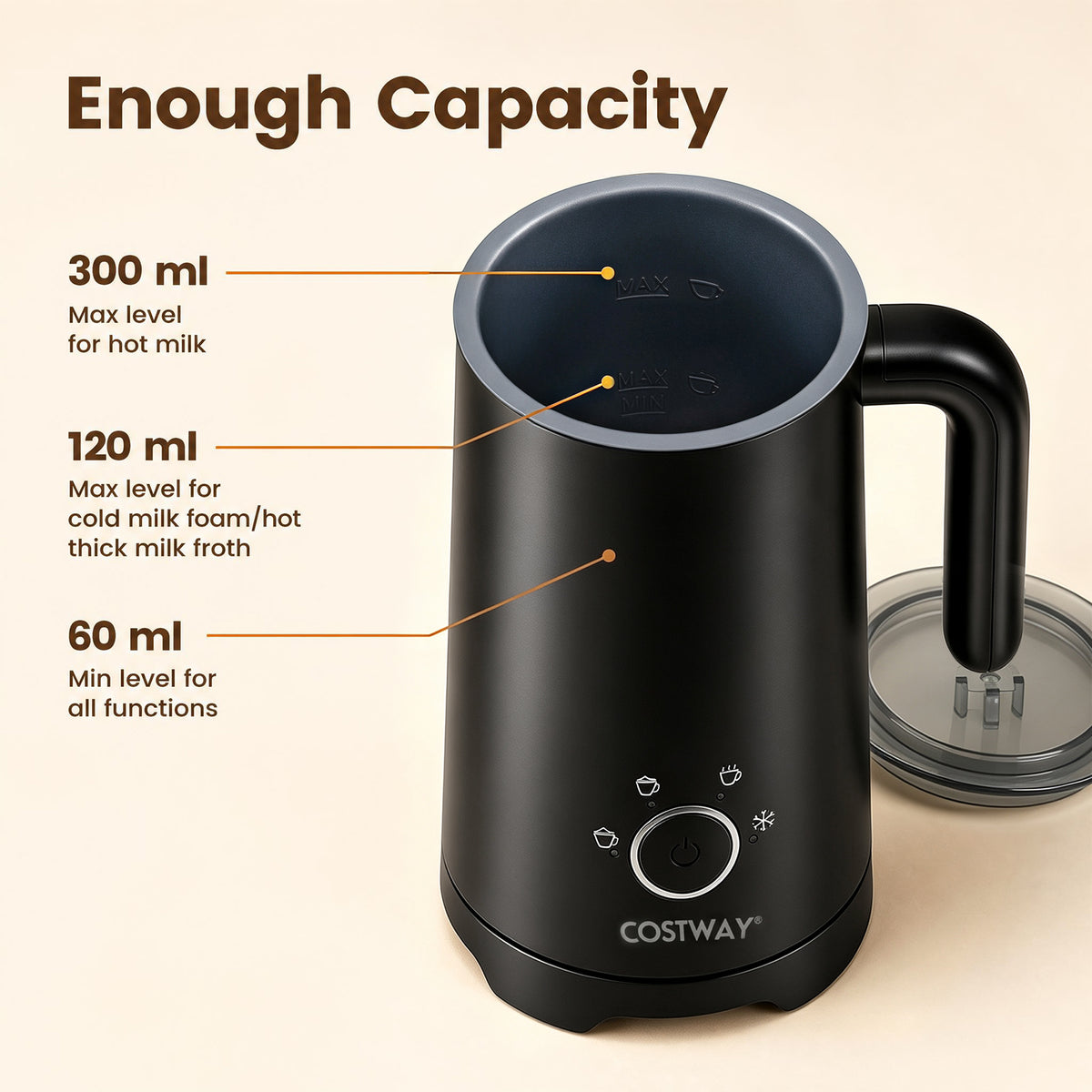 4-in-1 Electric Milk Frother and Steamer with Anti-slip Bottom-Black