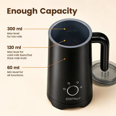 4-in-1 Electric Milk Frother and Steamer with Anti-slip Bottom-Black