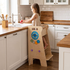 4-in-1 Toddler Tower with Chalkboard Slide and Montessori Games, image 2