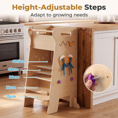 4-in-1 Toddler Tower with Chalkboard Slide and Montessori Games, image 7