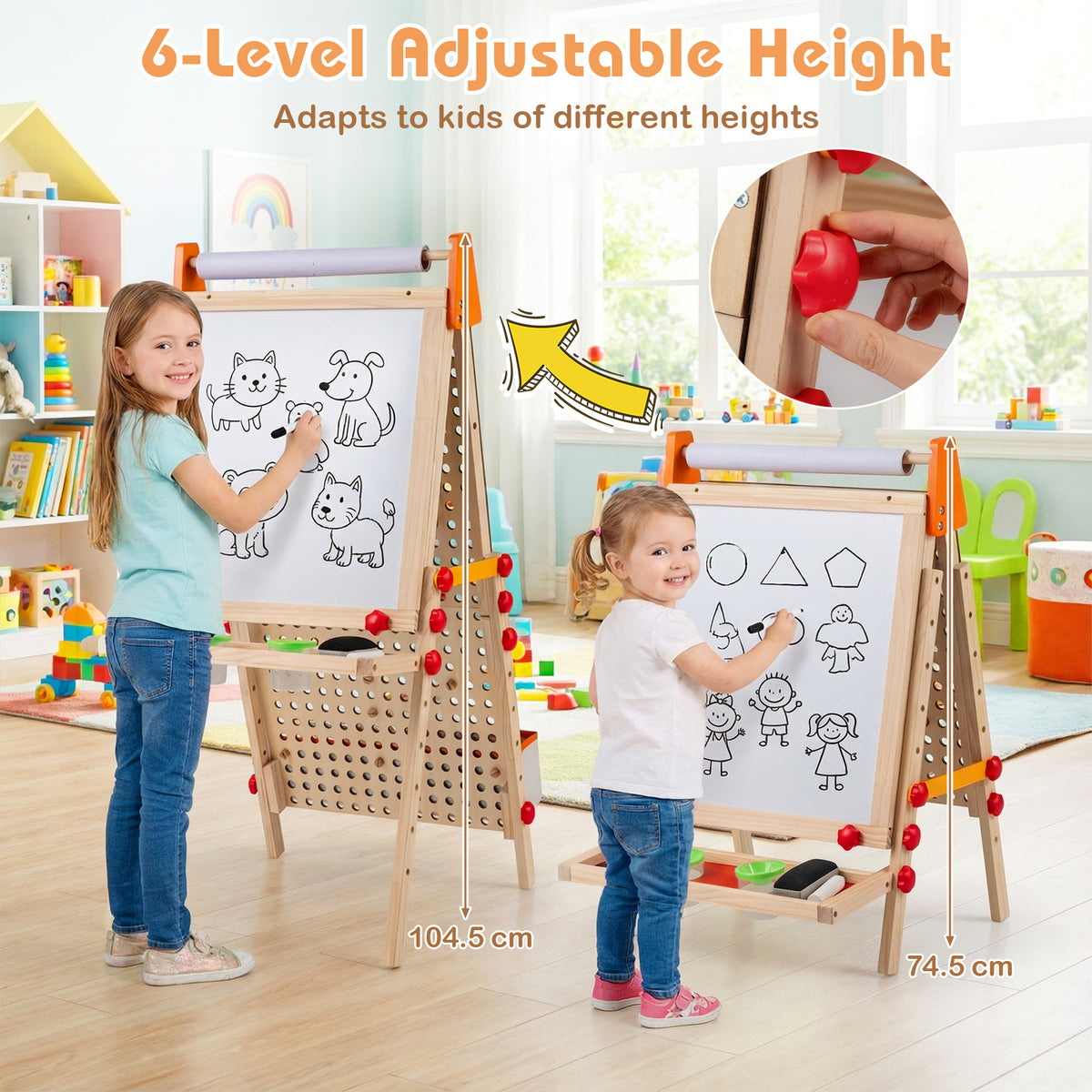 4-in-1 Wooden Kids Art Easel with Paper Roll