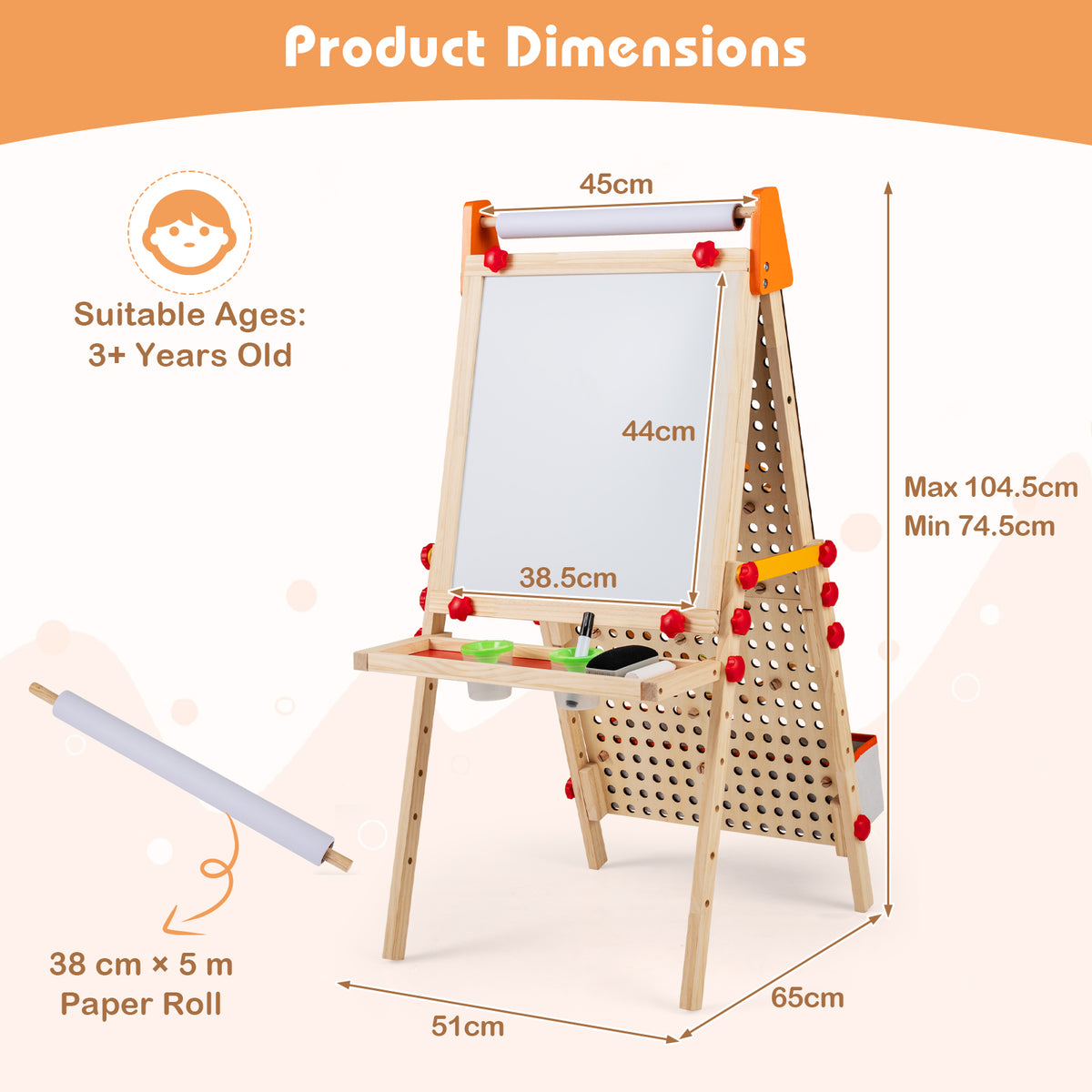 4-in-1 Wooden Kids Art Easel with Paper Roll