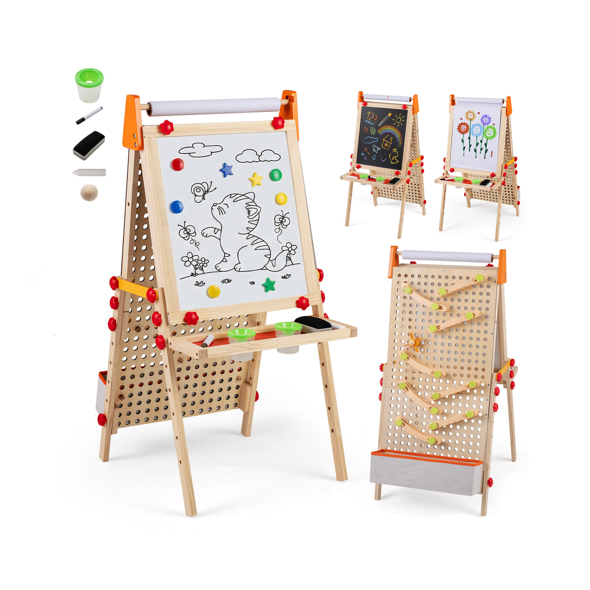 4-in-1 Wooden Kids Art Easel with Paper Roll